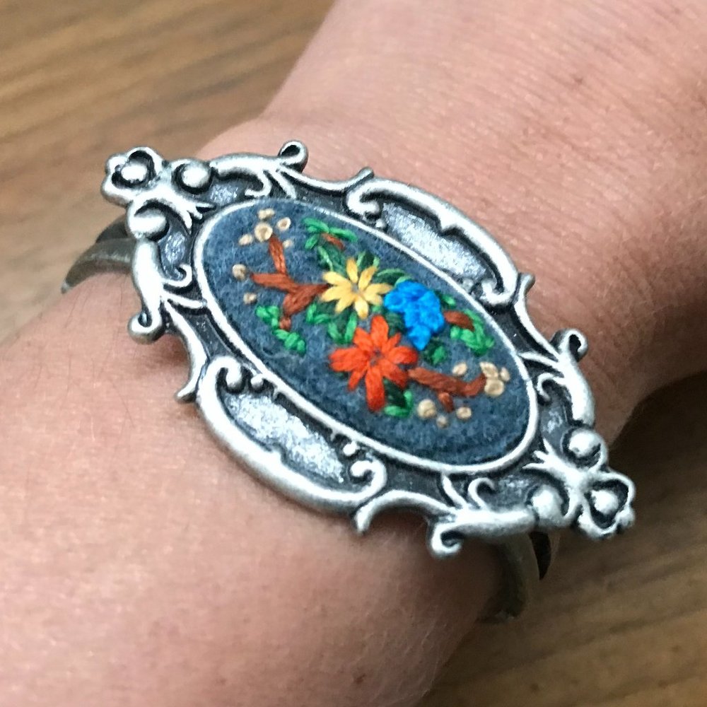 Bracelet with Hand stitched Flowers